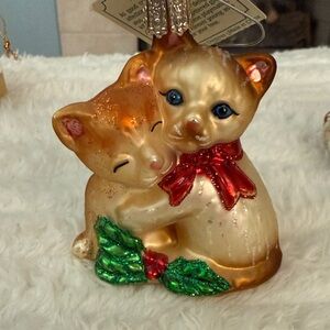 Adorable Cat Ornament with Red Bow